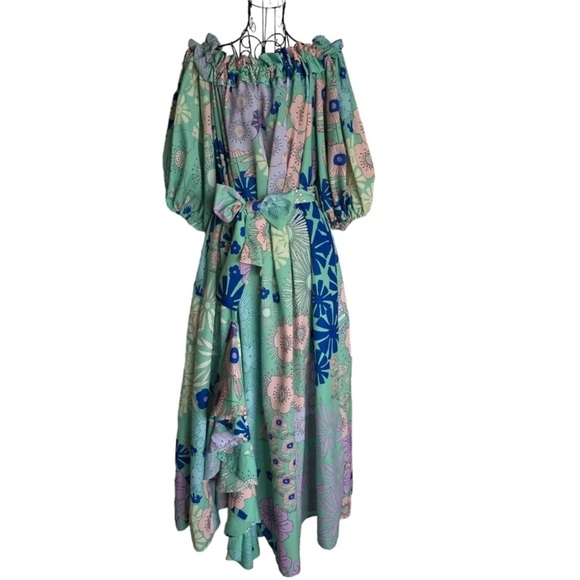 NWT Anthropologie x Oopscool Off-The-Shoulder Printed Dress, Size XS - Picture 5 of 10